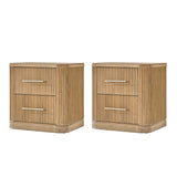 Modern Solid Wood Fluted Nightstand with USB & Oak Texture