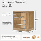 Modern Solid Wood Fluted Nightstand with USB & Oak Texture
