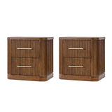 Modern Solid Wood Fluted Nightstand with USB & Oak Texture