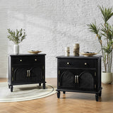 Camilo 27" Tall Arched Faux Rattan Nightstand With Built-In Outlets(Optional Types)