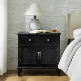 Camilo 27" Tall Arched Faux Rattan Nightstand With Built-In Outlets(Optional Types)