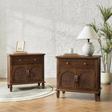 Camilo 27" Tall Arched Faux Rattan Nightstand With Built-In Outlets(Optional Types)