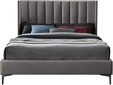 Nadia Velvet Bed - Luxe Wingback Design with High Tufted Headboard and Matte Black Metal Legs