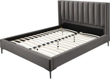 Nadia Velvet Bed - Luxe Wingback Design with High Tufted Headboard and Matte Black Metal Legs