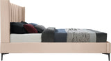 Nadia Velvet Bed - Luxe Wingback Design with High Tufted Headboard and Matte Black Metal Legs