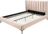 Nadia Velvet Bed - Luxe Wingback Design with High Tufted Headboard and Matte Black Metal Legs