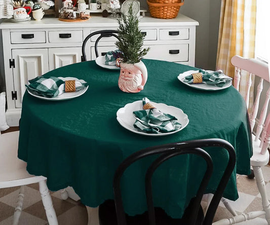 Green Tablecloth Round - Hemstitched
