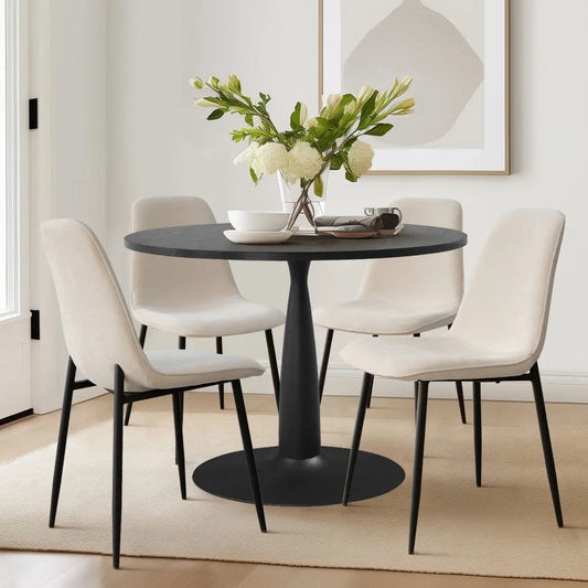 Haven & Oslo 35" Black Round Dining Table Set for 4 (5-Piece)