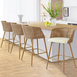 Nice Beige Rattan Upholstered Counter Stool with Arms (Set of 2)