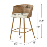 Nice Beige Rattan Upholstered Counter Stool with Arms (Set of 4)