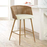 Nice Beige Rattan Upholstered Counter Stool with Arms (Set of 4)