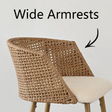 Nice Beige Rattan Upholstered Counter Stool with Arms (Set of 2)
