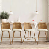 Nice 27" Modern Rattan Upholstered Counter Stool (Set of 4)