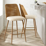 Nice 27" Rattan Upholstered Counter Stool (Set of 2)