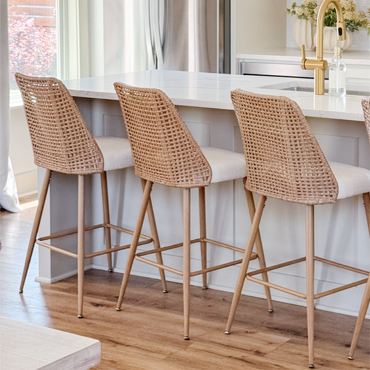 Nice 27" Rattan Upholstered Counter Stool (Set of 3)