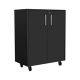 TUHOME Storage Cabinet with Casters, Double Door Design, Two Interior Shelves and Mobile Utility Storage for Garage, Laundry Room or Workspace Organization, Compact Freestanding Cabinet for Everyday Use