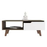 TUHOME Oslo Coffee Table 2.0 with Single Drawer, Open Shelf and Modern Four-Leg Design for Living Room Organization, Stylish Center Table for Books, Magazines and Everyday Home Storage