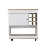 Tuhome Camelia Bar Cart with Lower Panel, Six Bottle Cubbies, One Spacious Cabinet, Functional Serving Station for Home Bars Dining Rooms and Entertainment Spaces with Modern Storage for Bottles Glassware and Accessories