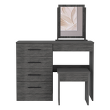 TUHOME Kaia Makeup Vanity with Four Drawers, Mirror and Included Stool, Spacious Beauty Station for Cosmetics, Daily Routine Organization and Elegant Bedroom or Dressing Area Storage