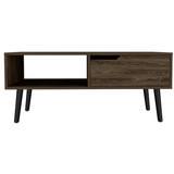 Oslo Coffee Table with Spacious Top Surface, Single Storage Drawer, Open Display Shelf and Four-Leg Modern Design for Organized Living Room Functionality, Decorative Arrangement and Everyday Lifestyle Convenience