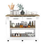 Cala Kitchen Island 46,  Six Casters, Two Drawers, Lower Open Shelf