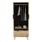 Tuhome Augusta Armoire Closet with Double Door Cabinet, Spacious Hanging Rod Storage, Large Lower Drawer and Interior Shelf, Modern Bedroom Wardrobe Organizer for Clothes, Accessories and Daily Essentials