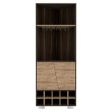 Tuhome Fraktal Corner Bar Cabinet with Ten Built-In Wine Rack Compartments, Two Spacious Display Shelves, Double Door Storage Cabinet and Cup Rack, Space-Saving Freestanding Bar for Home Entertainment
