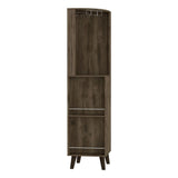 Tuhome Cincinatti Corner Bar Cabinet with Superior Top Shelf, Cup Rack, One Drawer, Two External Shelves and Four-Leg Freestanding Design for Home Bar Storage, Cocktail Organization and Space-Saving Display
