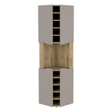 TUHOME Obregon Corner Bar Cabinet with Ten Built-In Wine Rack, Single Door Storage, Cup Rack and Vertical Shelving for Home Bar Organization and Modern Room Enhancement in Compact Corner Spaces