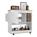Tuhome Camelia Bar Cart with Lower Panel, Six Bottle Cubbies, One Spacious Cabinet, Functional Serving Station for Home Bars Dining Rooms and Entertainment Spaces with Modern Storage for Bottles Glassware and Accessories