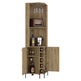 TUHOME Hans Corner Bar Cabinet with Five Built-In Wine Rack, Two Spacious Shelves, Cup Rack and Freestanding Home Bar Storage for Compact Corners, Modern Entertainment and Wine Organization