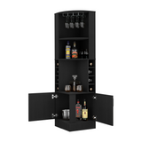Tuhome Kava Being Corner Bar Cabinet with Glass Rack, Double Door Storage, Eight Bottle Wine Rack, Vertical Space-Saving Bar Furniture for Home Entertaining and Modern Organization