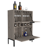 Lyrata Bar Cabinet with Six Built-In Wine Rack Cubbies, Double-Door Storage Compartment, Multiple Interior Spaces and Modern Elevated Design for Organized Home Entertaining, Beverage Display and Stylish Bar Setup