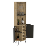Tuhome Audra Corner Bar Cabinet with Six Built-In Wine Rack Compartments, Two Open Display Shelves, Four Interior Shelves Behind Door and Cup Rack, Space-Saving Home Bar Storage for Modern Entertaining Spaces