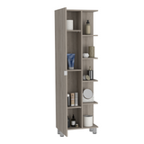 Tuhome Urano Mirror Linen Cabinet with Four Internal Shelves, Five External Display Shelves, Spacious Single-Door Compartment and Modern Tall Storage Design for Bathroom, Kitchen, Bedroom or Multifunctional Home Organization