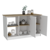 Juniper Kitchen Island, Four Open Shelves, Two Cabinets