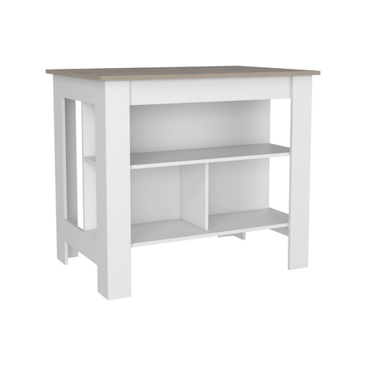 TUHOME Cala Kitchen Island with Antimicrobial Tabletop, Three Open Shelves, One Top Shelf and Four Sturdy Legs Offering Practical Meal Prep Space, Modern Organization and Versatile Functional Design for Contemporary Kitchens