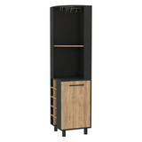 Tuhome Kaia 70-Inch Tall Corner Bar Cabinet with Built-In Wine Storage, Ten Bottle Cubbies, Four Shelves, Stemware Rack, Space-Saving Home Bar Furniture for Living Room or Dining Room Organization