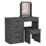 TUHOME Kaia Makeup Vanity with Four Drawers, Mirror and Included Stool, Spacious Beauty Station for Cosmetics, Daily Routine Organization and Elegant Bedroom or Dressing Area Storage