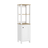 Tuhome St. Clair Linen Cabinet with Two Interior Shelves, Two Open Display Shelves, Single Door Storage Compartment, Space-Saving Vertical Design and Ample Organization for Towels and Bathroom Essentials
