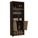 Tuhome Fraktal Corner Bar Cabinet with Ten Built-In Wine Rack Compartments, Two Spacious Display Shelves, Double Door Storage Cabinet and Cup Rack, Space-Saving Freestanding Bar for Home Entertainment