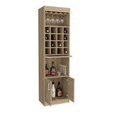 Tuhome Being Kava Bar Cabinet with Double Door Storage, Two Open Shelves, Sixteen Built-In Wine Rack Cubbies, Integrated Glass Rack and Vertical Home Bar Organizer for Cocktail Preparation and Bottle Display