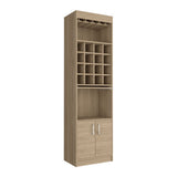 Tuhome Being Kava Bar Cabinet with Double Door Storage, Two Open Shelves, Sixteen Built-In Wine Rack Cubbies, Integrated Glass Rack and Vertical Home Bar Organizer for Cocktail Preparation and Bottle Display