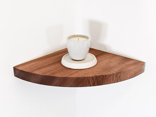 Mahogany Floating Corner Shelf with Round Edge