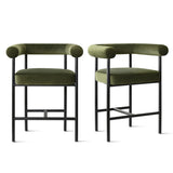 New York 24" Velvet Counter Stool with Arms (Set of 2)
