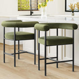 New York 24" Velvet Counter Stool with Arms (Set of 2)