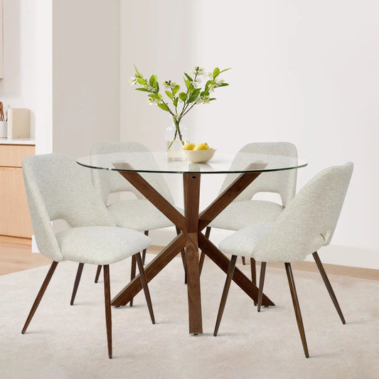 Oliver & Edwin 39" Modern Round Glass Top Dining Table Set for 4 (5-Piece)