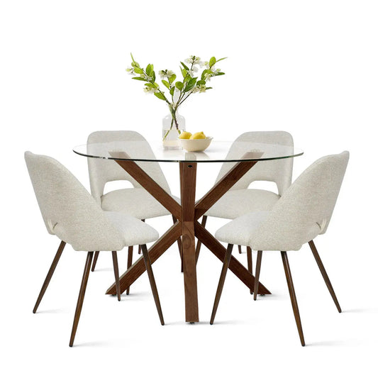 Oliver & Edwin 39" Modern Round Glass Top Dining Table Set for 4 (5-Piece)