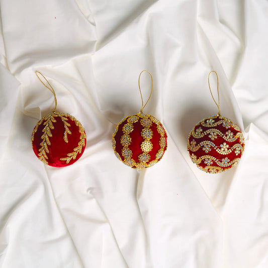 4" Red Gold Embellished Ball Ornament Set Of 6