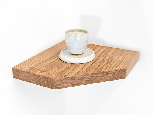Oak Floating Corner Shelf with Straight Edge
